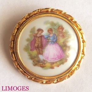 LIMOGES FRANCE PORCELAIN HANDPAINTED BROOCH